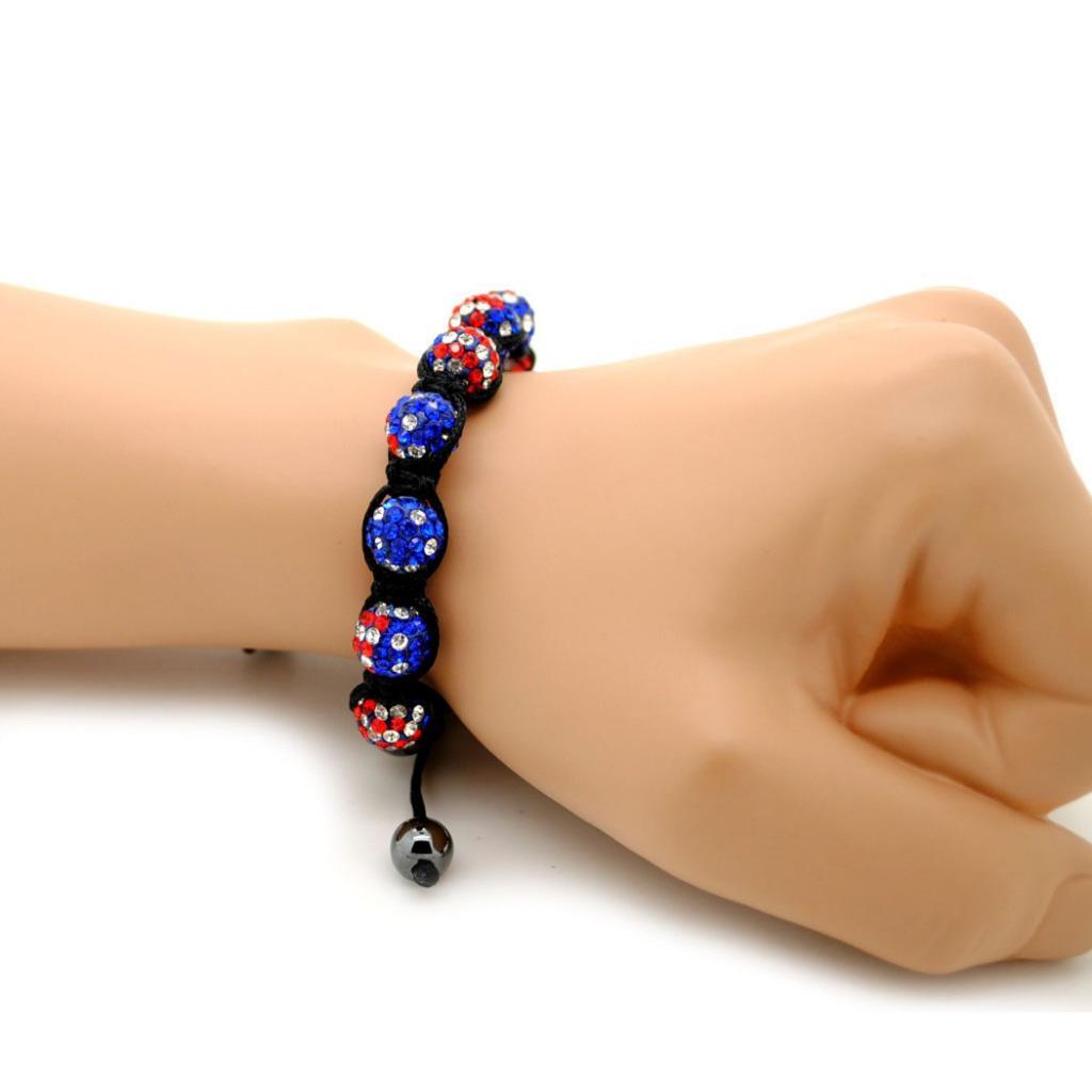 USA FLAG SHAMBALLA BEAD BRACELET 10mm Red White Blue Crystal US America Pride