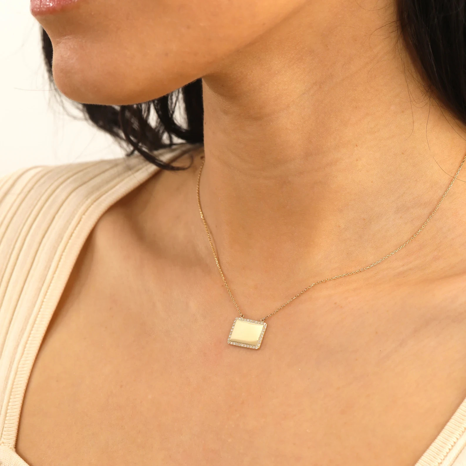 Lab Grown Diamond 1.00 Ct Round Cut EF VS Dog Tag Necklace in 14K Solid Gold