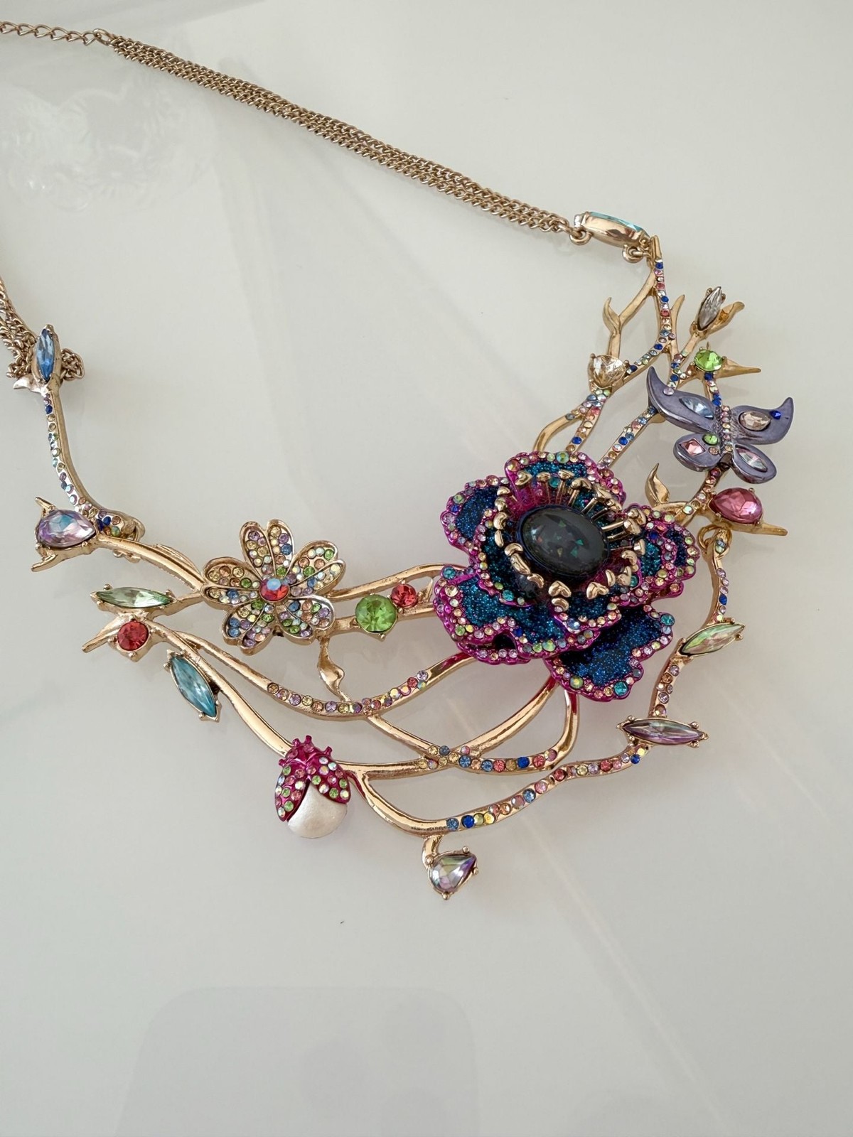 Betsey Johnson Floral Garden Statement Necklace with Butterfly and Gemstone Acce
