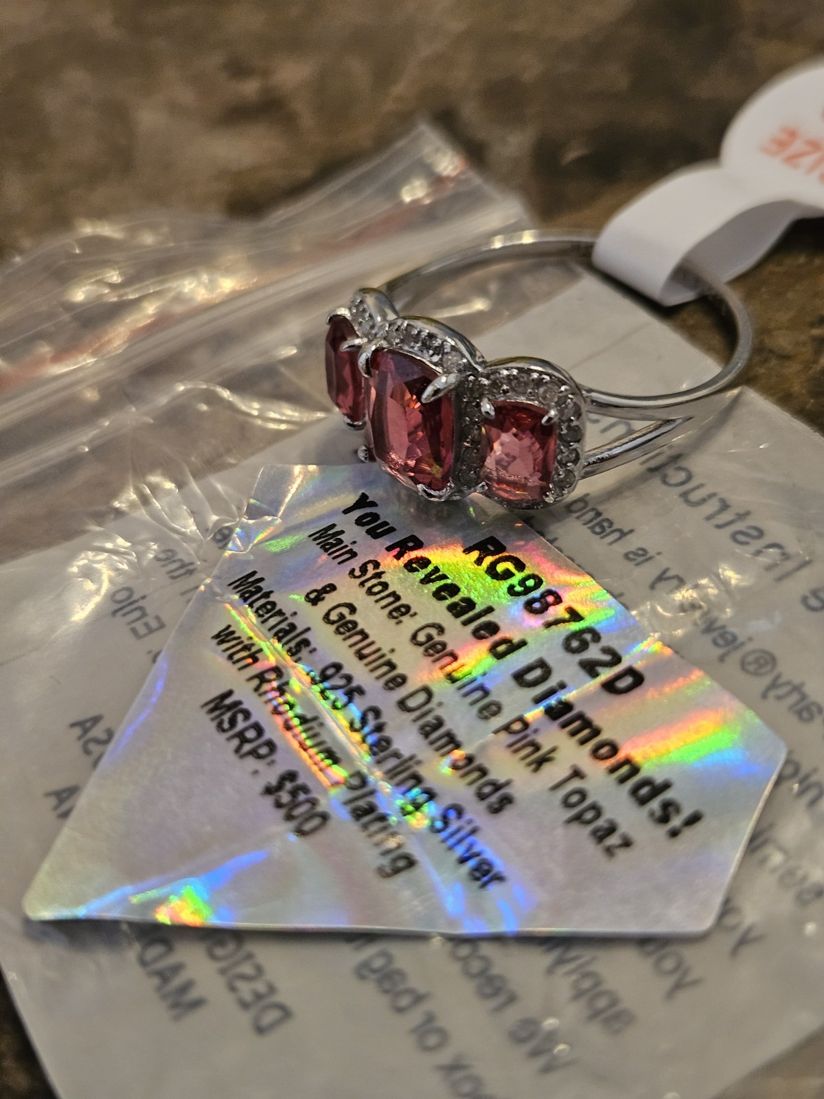 Bomb Party You Revealed Diamonds Ring Size 10 Pink Topaz & Diamonds On Sterling