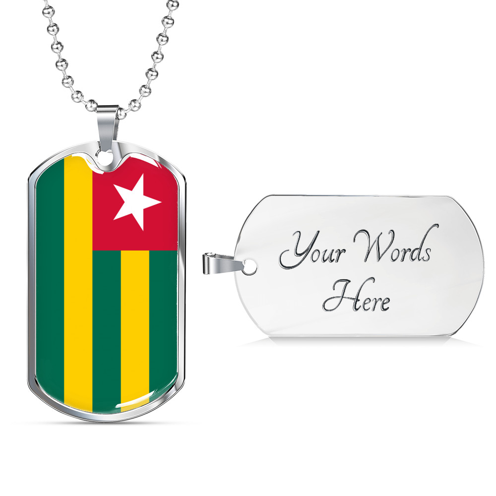 Togo Flag Necklace Stainless Steel or 18k Gold Dog Tag 24″ Chain