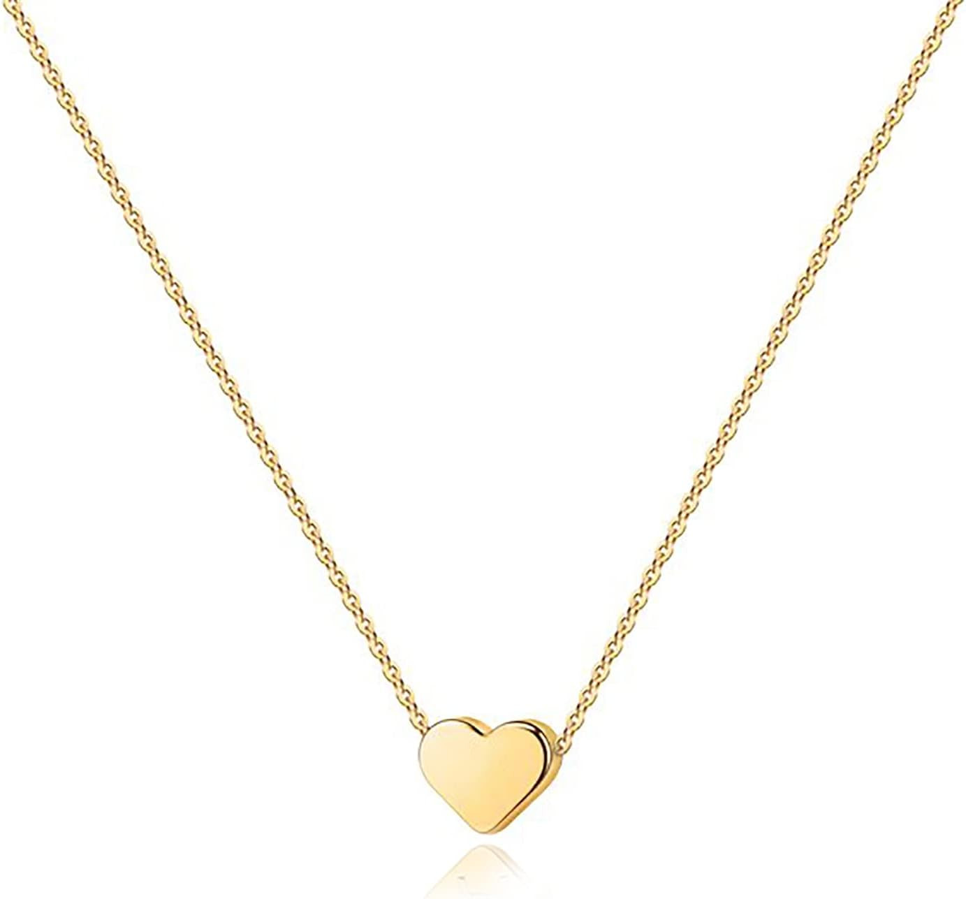 14K Gold Plated Cubic Zirconia Heart Necklace | Cute Dainty Love Pendant Necklac