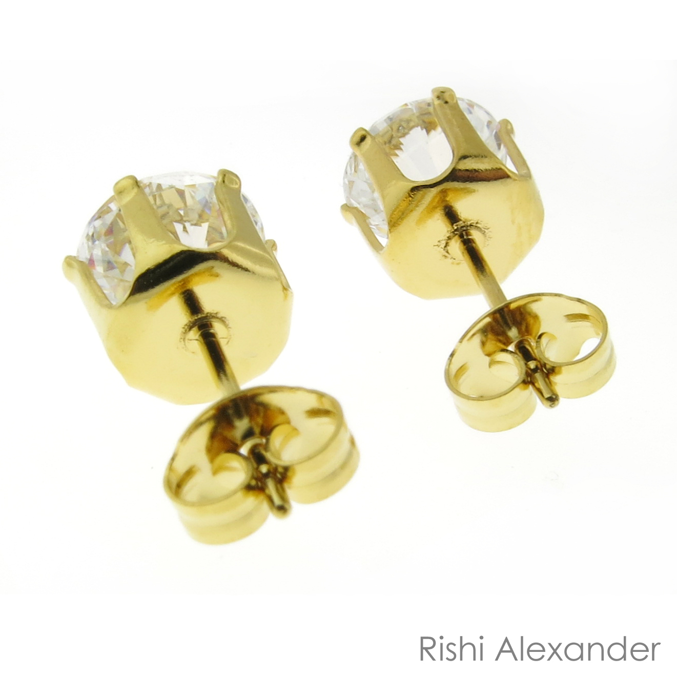 18k Gold Filled Round Cubic Zirconia Clear CZ Stud Earrings Butterfly Posts