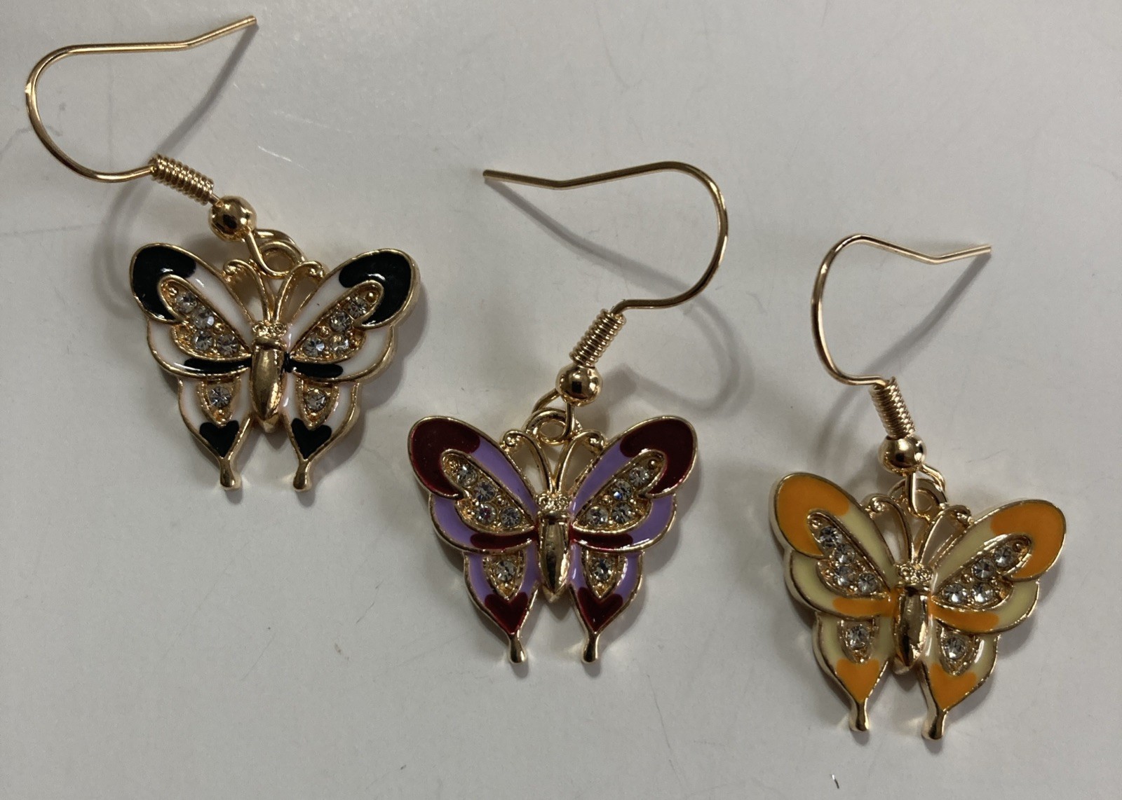 NWT Buyer’s Choice Butterfly Rhinestone Earrings GoldTone Pierced Jewelry Dangle