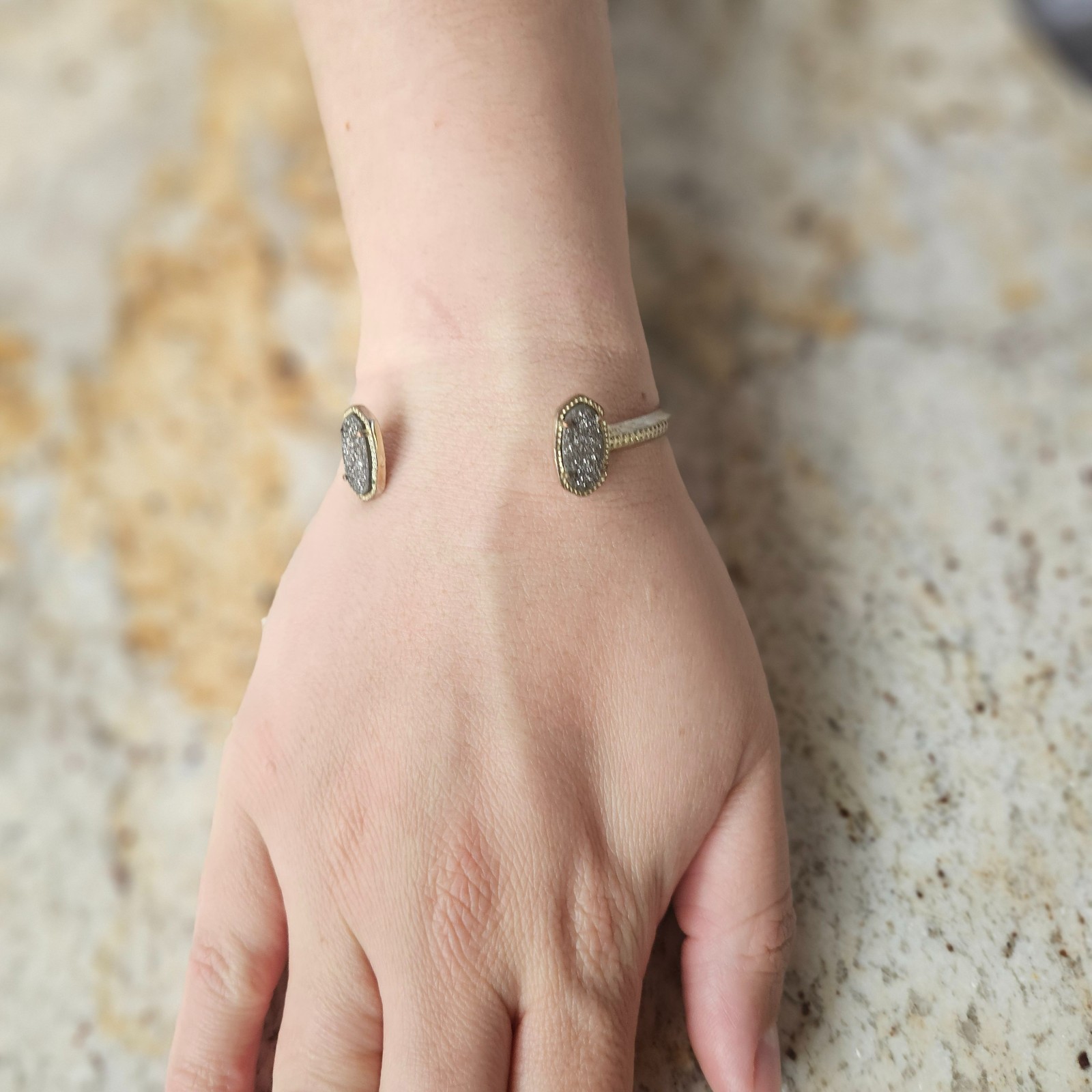 Kendra Scott Elton Open Cuff Bracelet – Black Drusy Stones