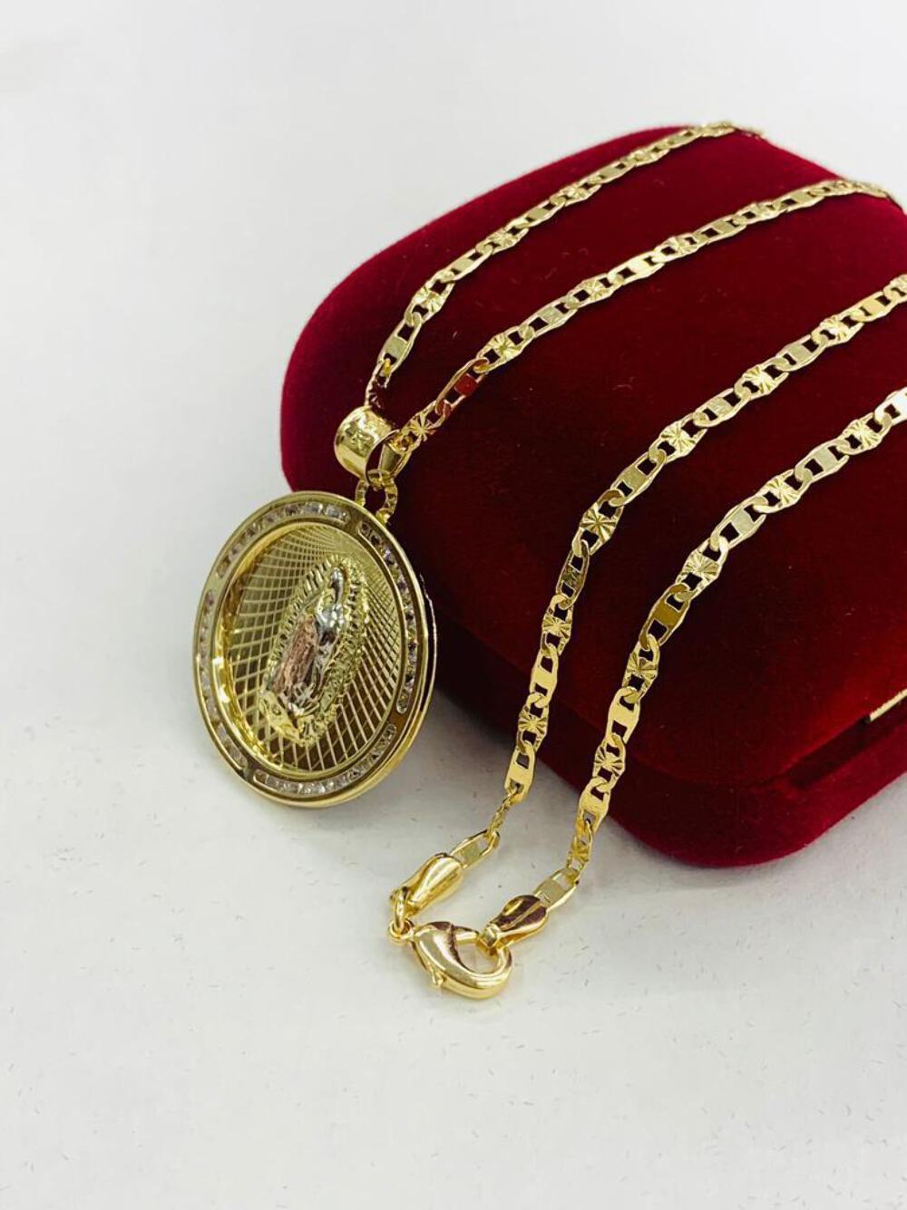 14K GOLD F VIRGEN DE GUADALUPE NECKLACE 24″ MEN’S CADENA DE GUADALUPE TRES OROS