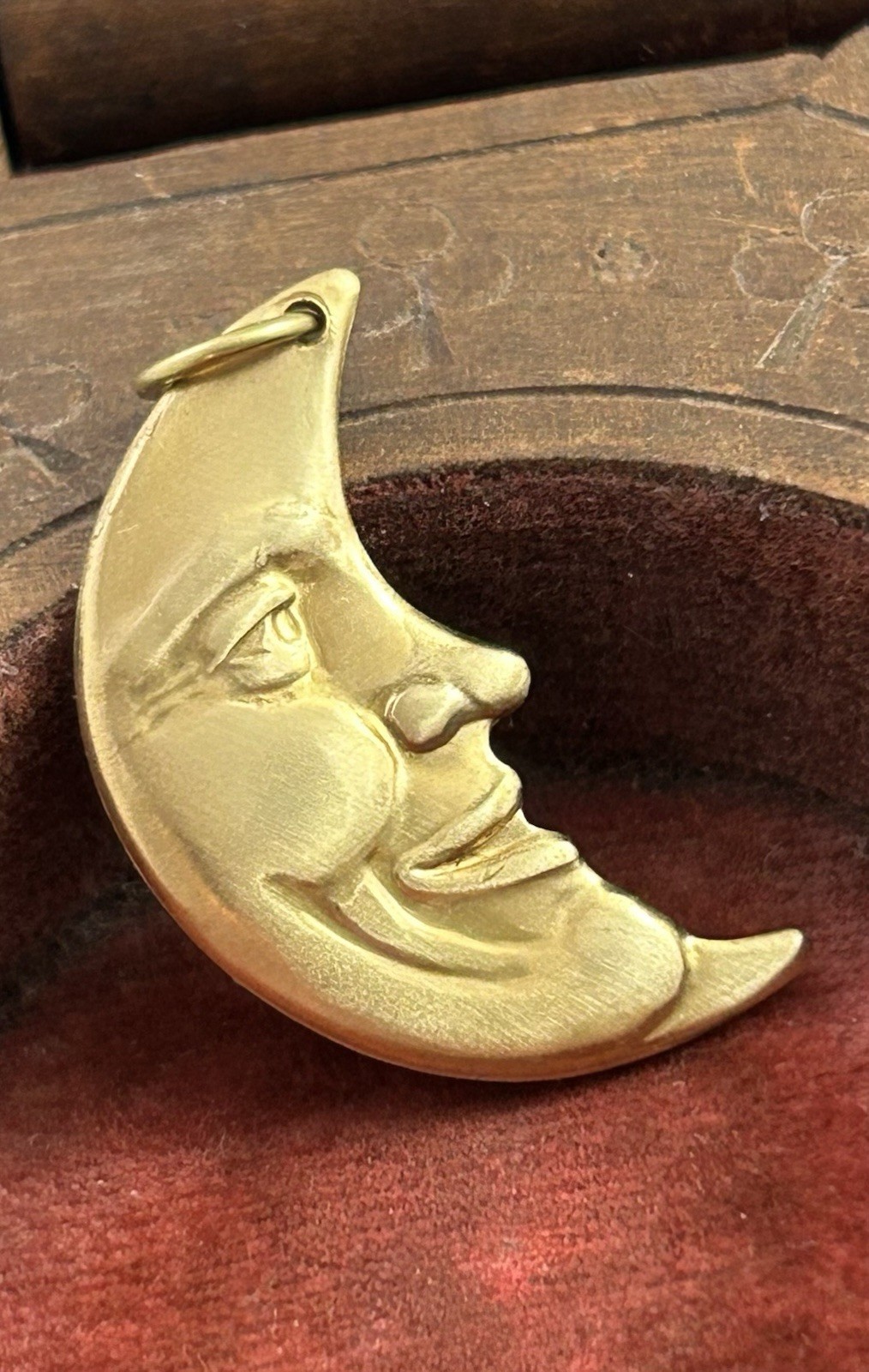 Crescent Moon Charm Moon Pendant Man On The Moon Face Celestial Jewelry Brass