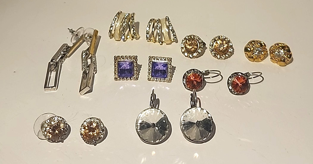 Rhinestone Earrings Assorted Colors Lot of 8 Pair