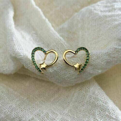 1Ct Round Cut Simulated Emerald Women’s Heart Earring 14K Yellow Gold Plated