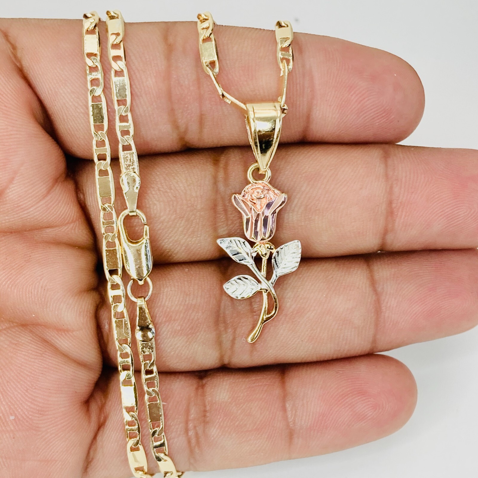 14k Gold Plated Rose Flowers Tri-tone Gold Pendant Necklace with Chain 20 #103
