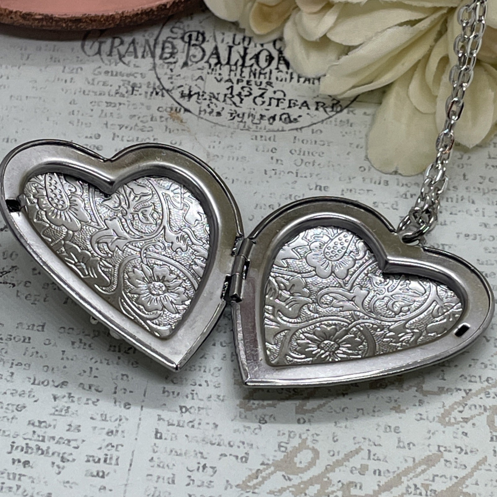 Heart Silver Locket Angel Cameo Mom Love Necklace Photo Bride bridal wedding