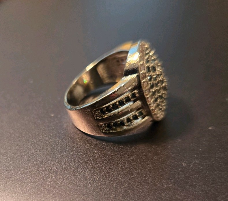 Silver Plated Black Spinel /CZ Cocktail Statement Ring