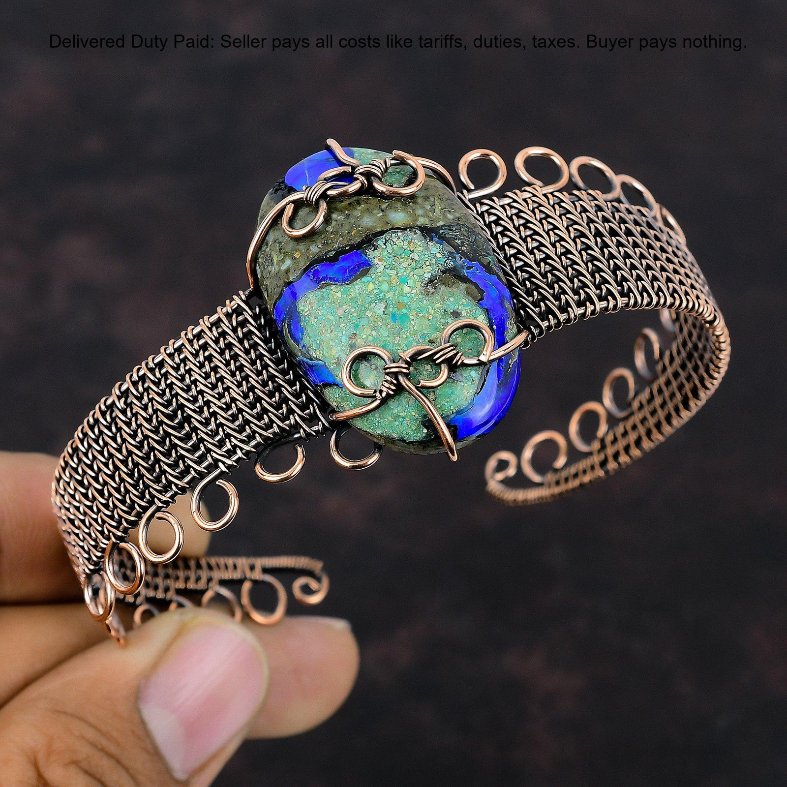 Natural Azurite Malachite No Stone Copper Sister Wire Wrapped Anniversary Bangle