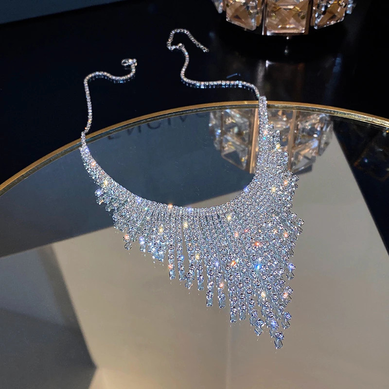 Women Rhinestone Tassel Necklace Jewelry Accessory Choker 96-3