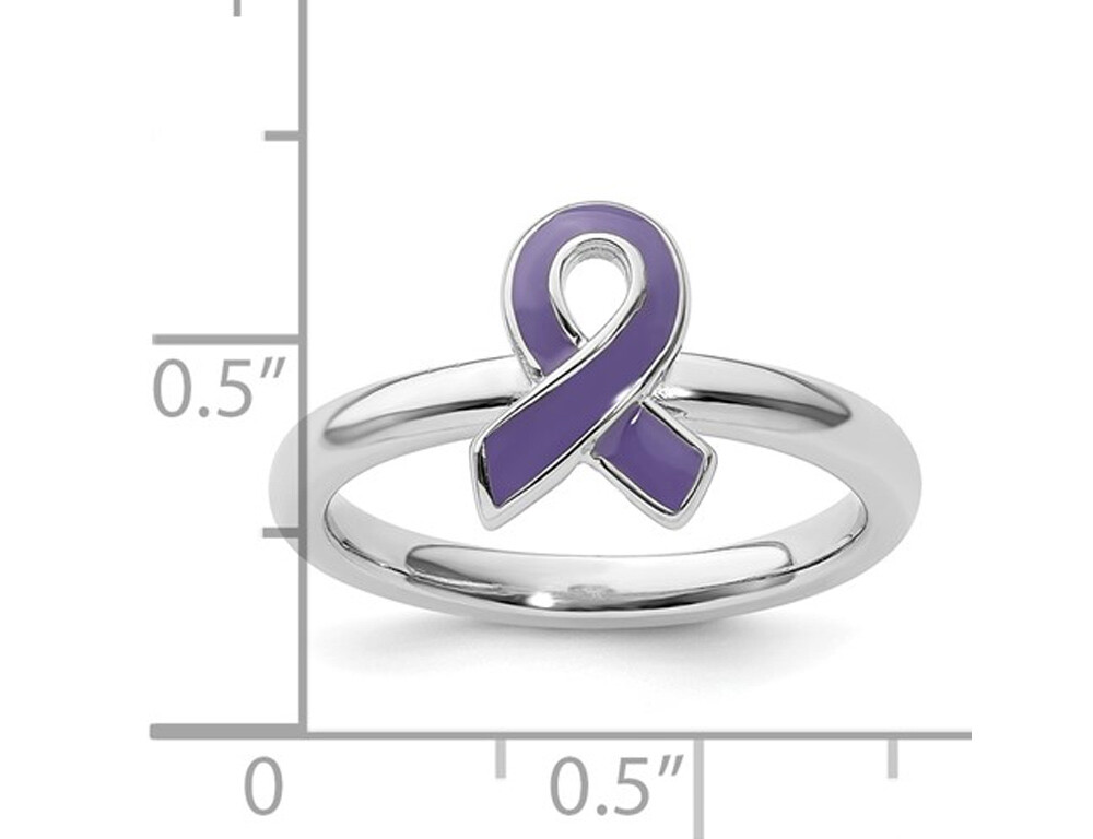 Sterling Silver Purple Enameled Awareness Ribbon Ring