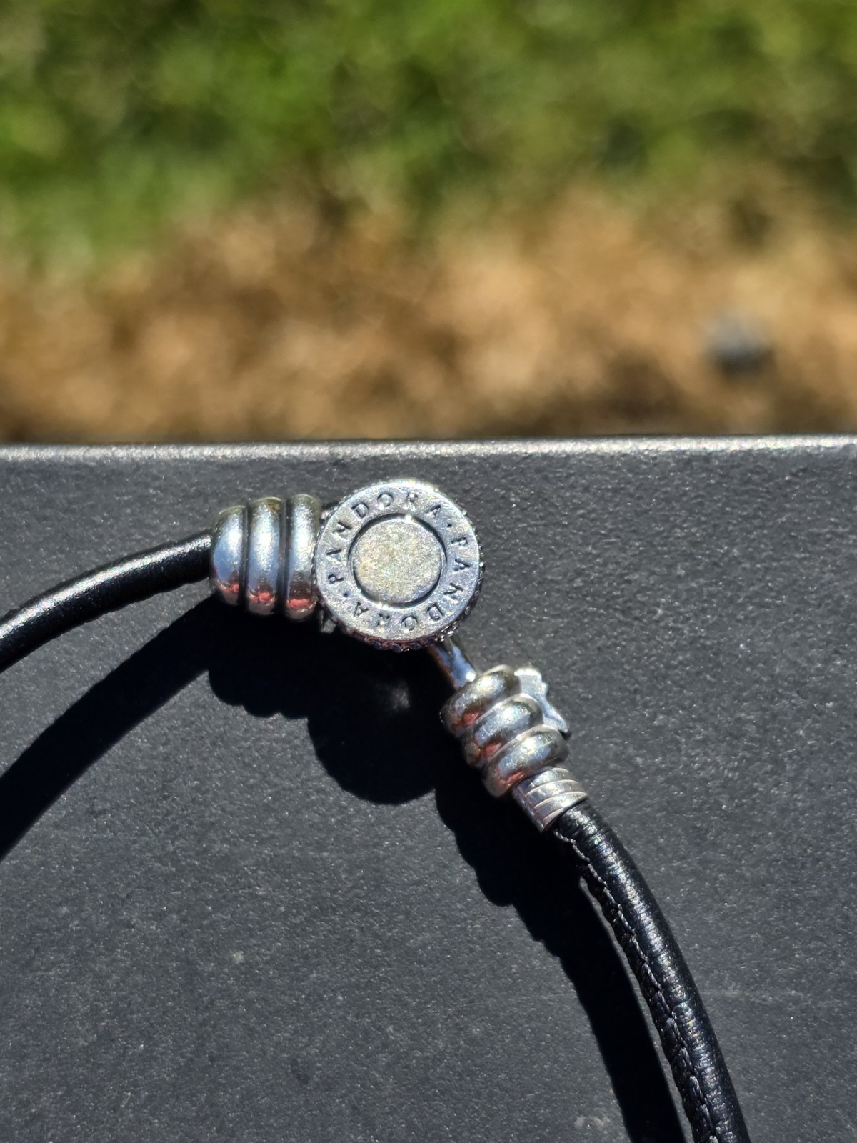 Pandora Black Leather Charm Choker Necklace S925 ALE Silver Hook 3 Charms