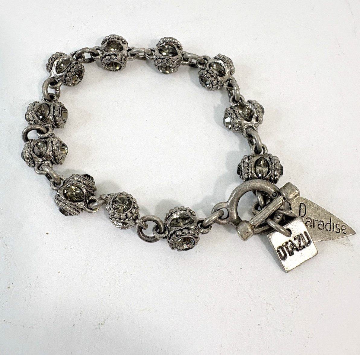 Otazu Barrel Bracelet Silver Tone Swarovski Crystals 7.5″ Toggle Closure EU Made