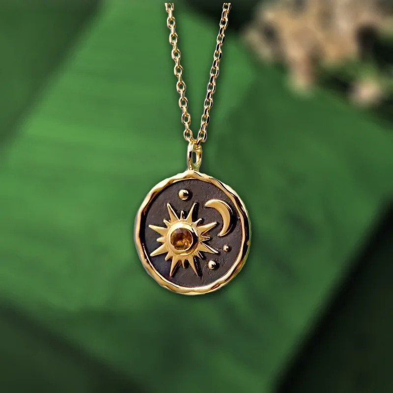 Vintage Necklace Bohemian Sun Moon Pendant Necklace Female Alloy Clavicular Cha
