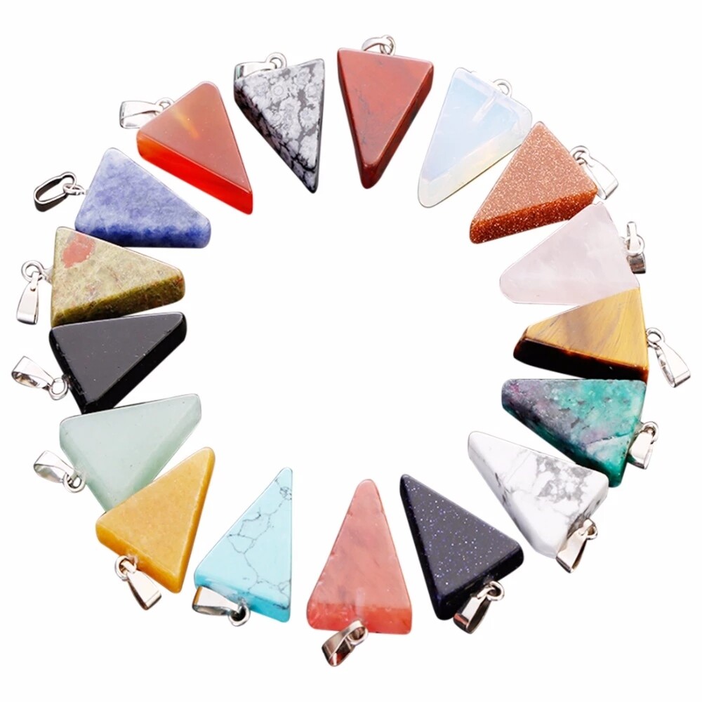 Wholesale 50pcs Triangle Natural Mixed Stone Pendants 15x25mm for Jewelry Making