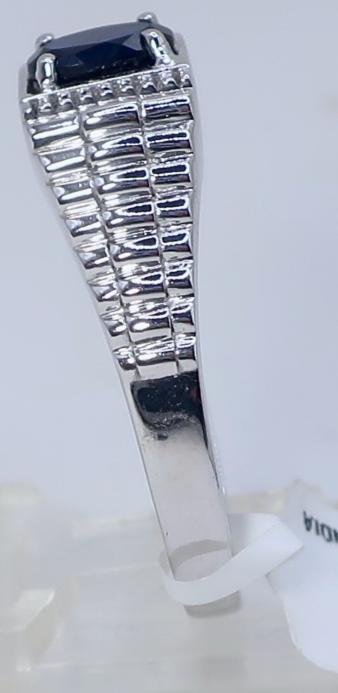 Signed Karis Men’s Statement Sz. 12 Ring Oval Blue Faux Sapphire Platinum Bonded