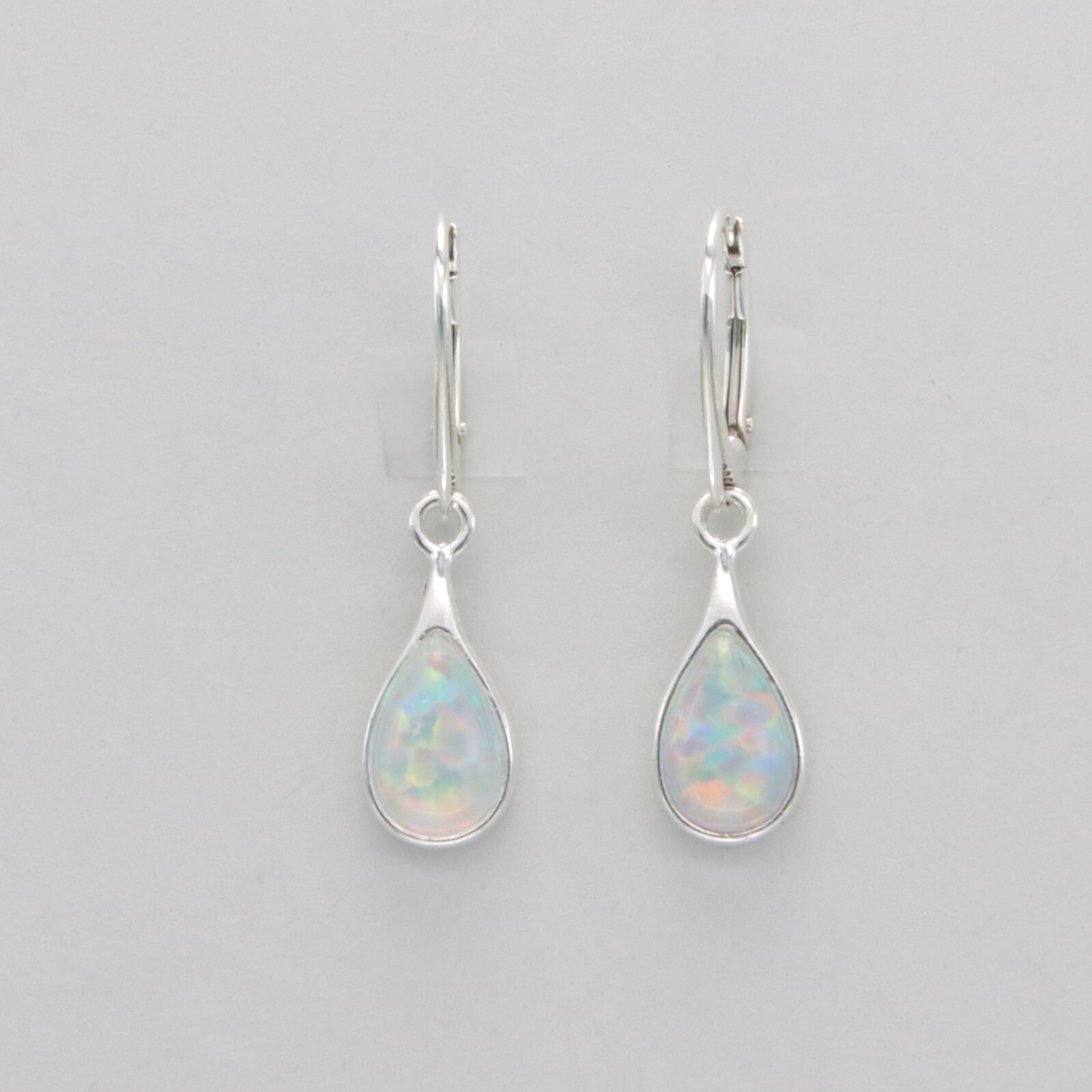 White FIRE OPAL Teardrop / Pear Leverback Earrings – 925 STERLING SILVER #545e