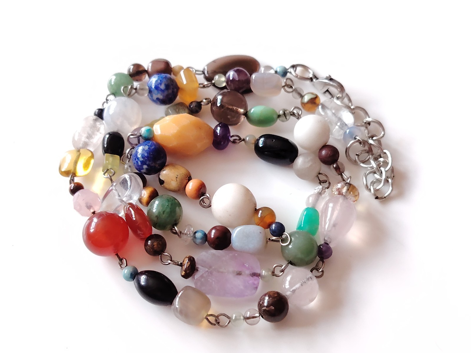 Mixed Stone Bead Necklace Quartz Amethyst Sodalite Carnelian Aventurine