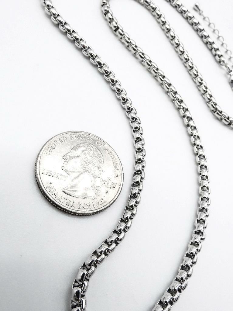 CLASSIC Silver Cable Box 2.5mm Width 18 + 2.5″ Extender Chain Necklace