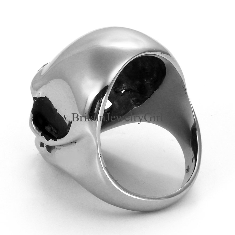 Flongo Stainless Steel Men Punk Gothic Heavy Skull Head Biker Ring Band Sz#7-14