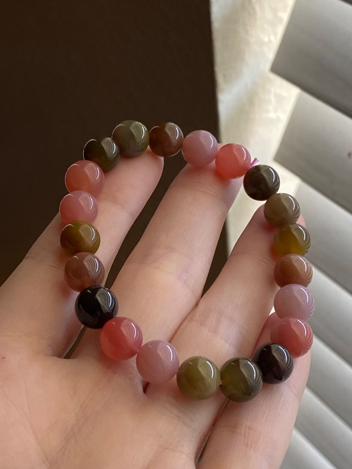 Old Mine Pink Green Tourmaline Bracelet 9.1mm Gemmy Crystal Stretch Bracelet