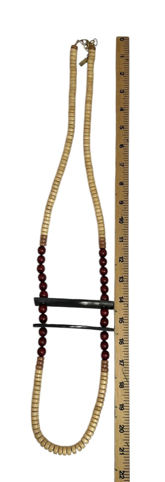 INK+ALLOY Long Beaded Necklace Women Boho Wood Heishi Bar Statement Pendant