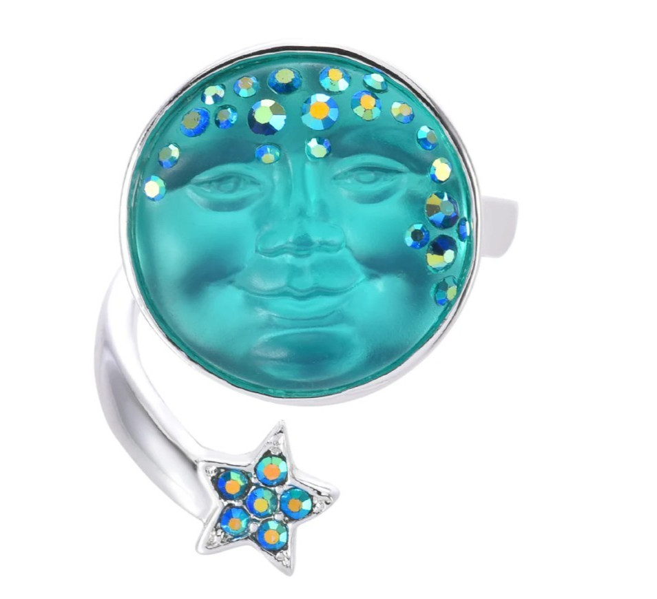Kirks Folly Ring Goddess Seaview Moon Adjustable Sterling Silver tone AZURE