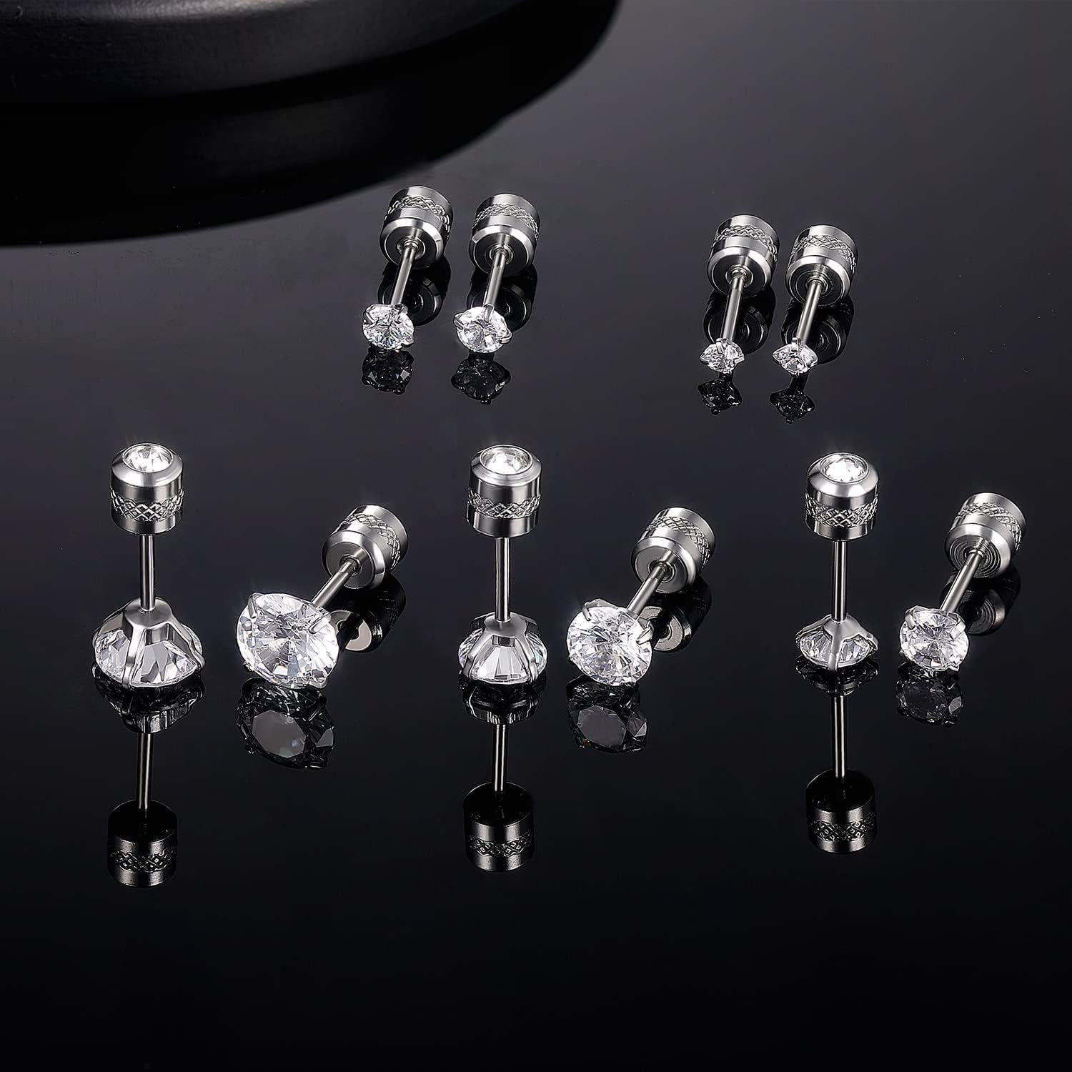 5 Pairs Titanium Screw Back Stud Earrings Set for Sensitive Ears, Hypoallergenic