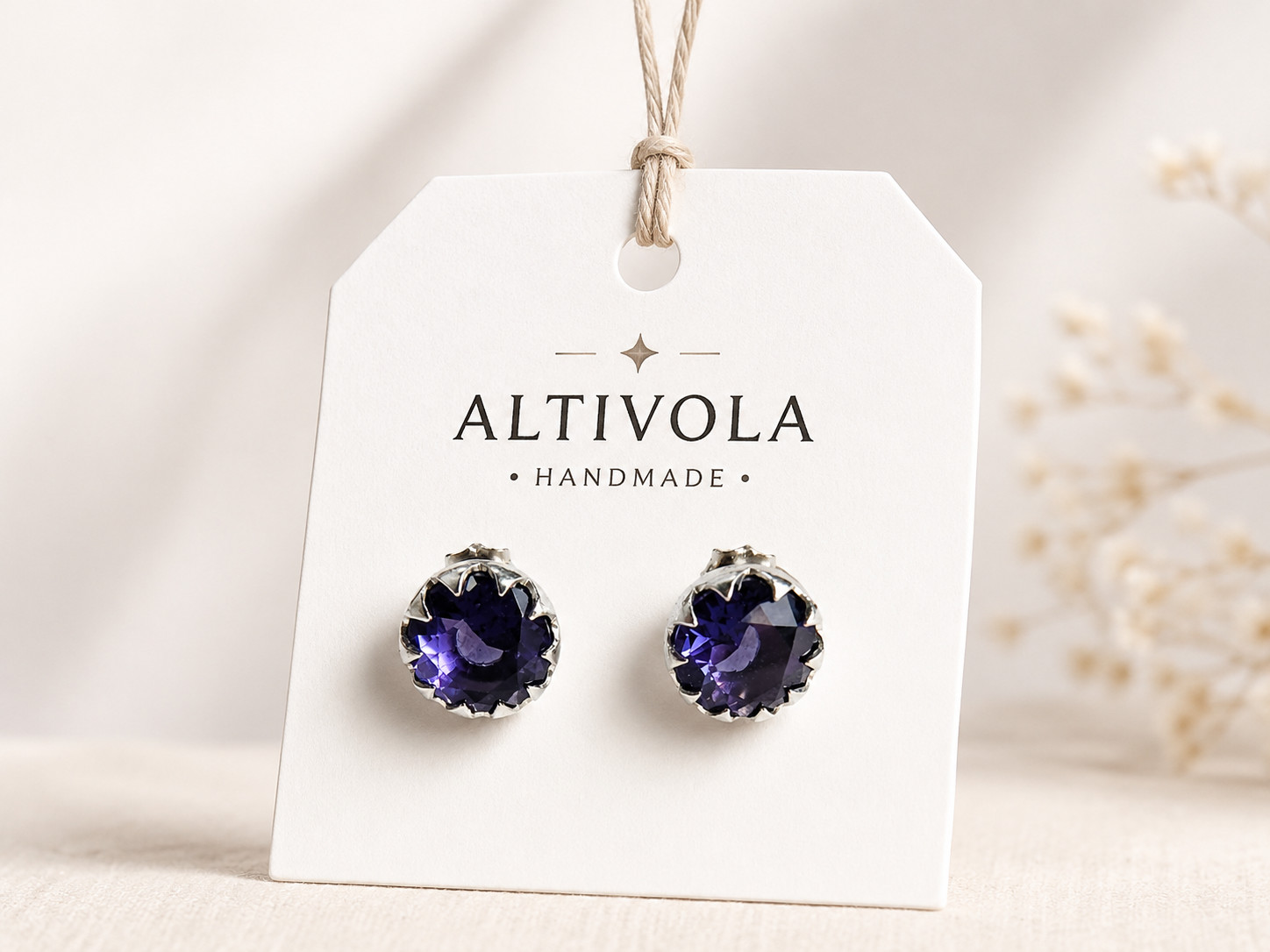 Handmade Amethyst Stud Earrings 925 Sterling Silver Gemstone Jewelry