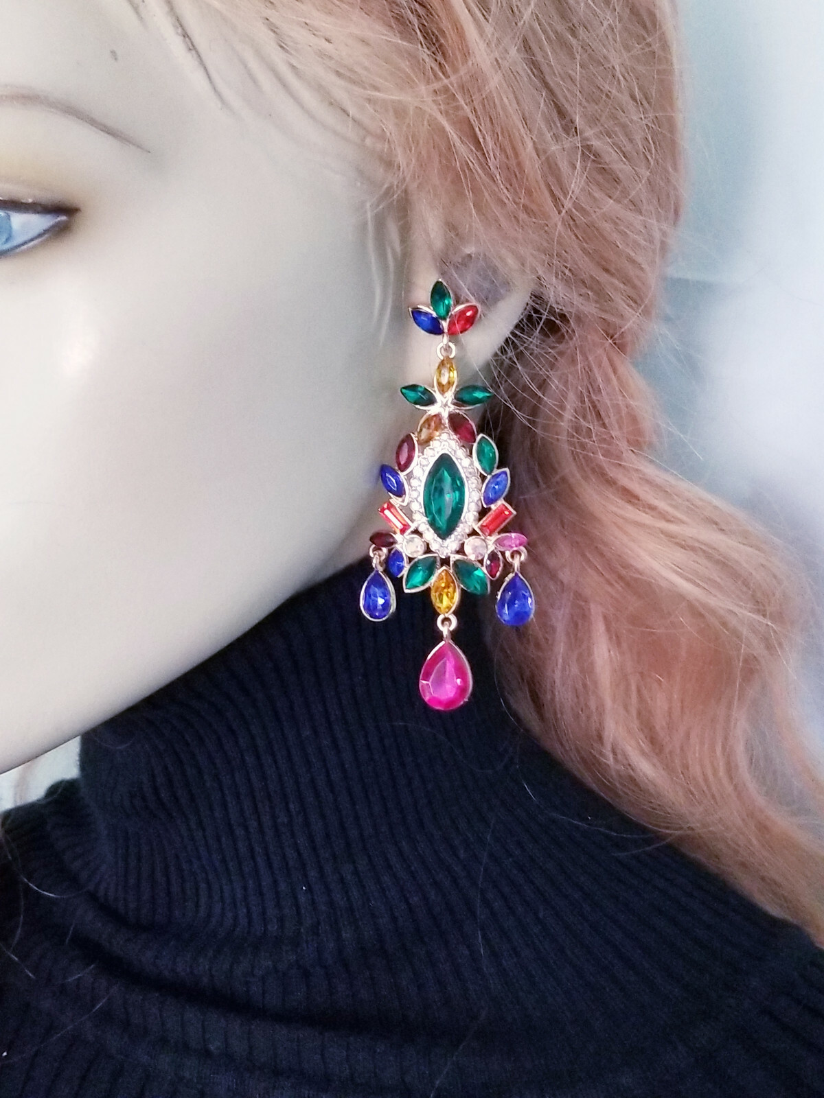 Chandelier Earrings Rhinestone 3.5 in Multi Color