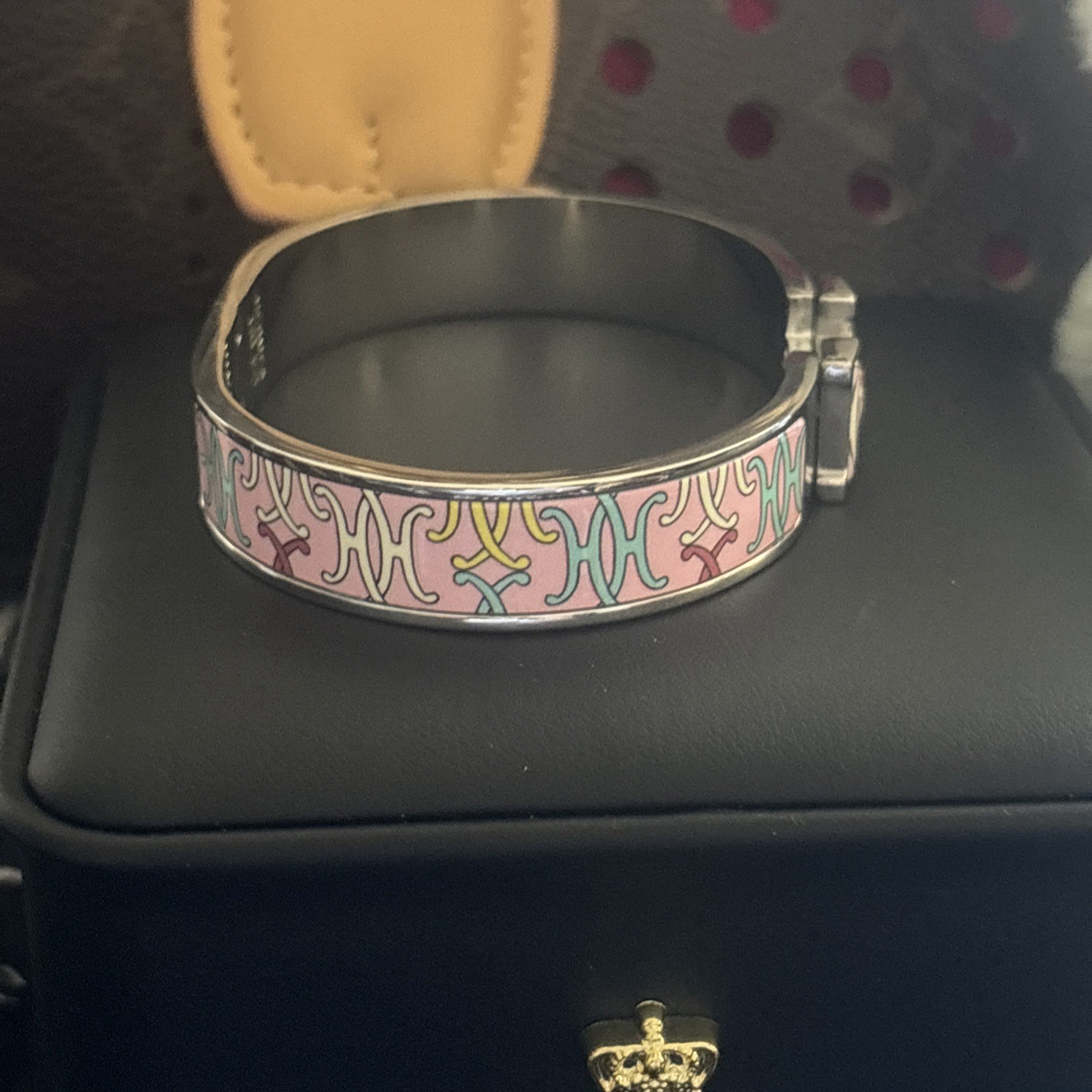 Hermès Inspired Enamel H Bracelet Silver Tone Multicolor Geometric Bangle