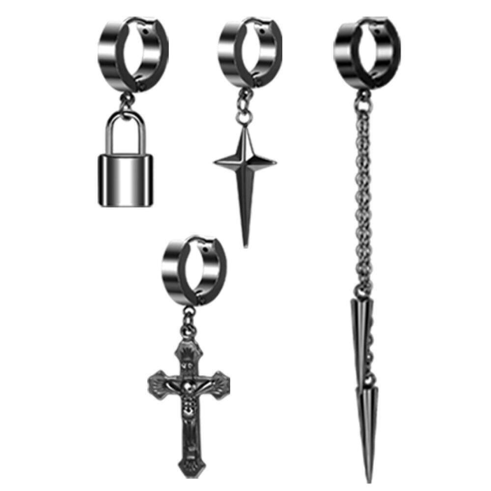 18g/20g Stainless Steel Hoop Earrings Gothic Punk Cross Earring for Women Men