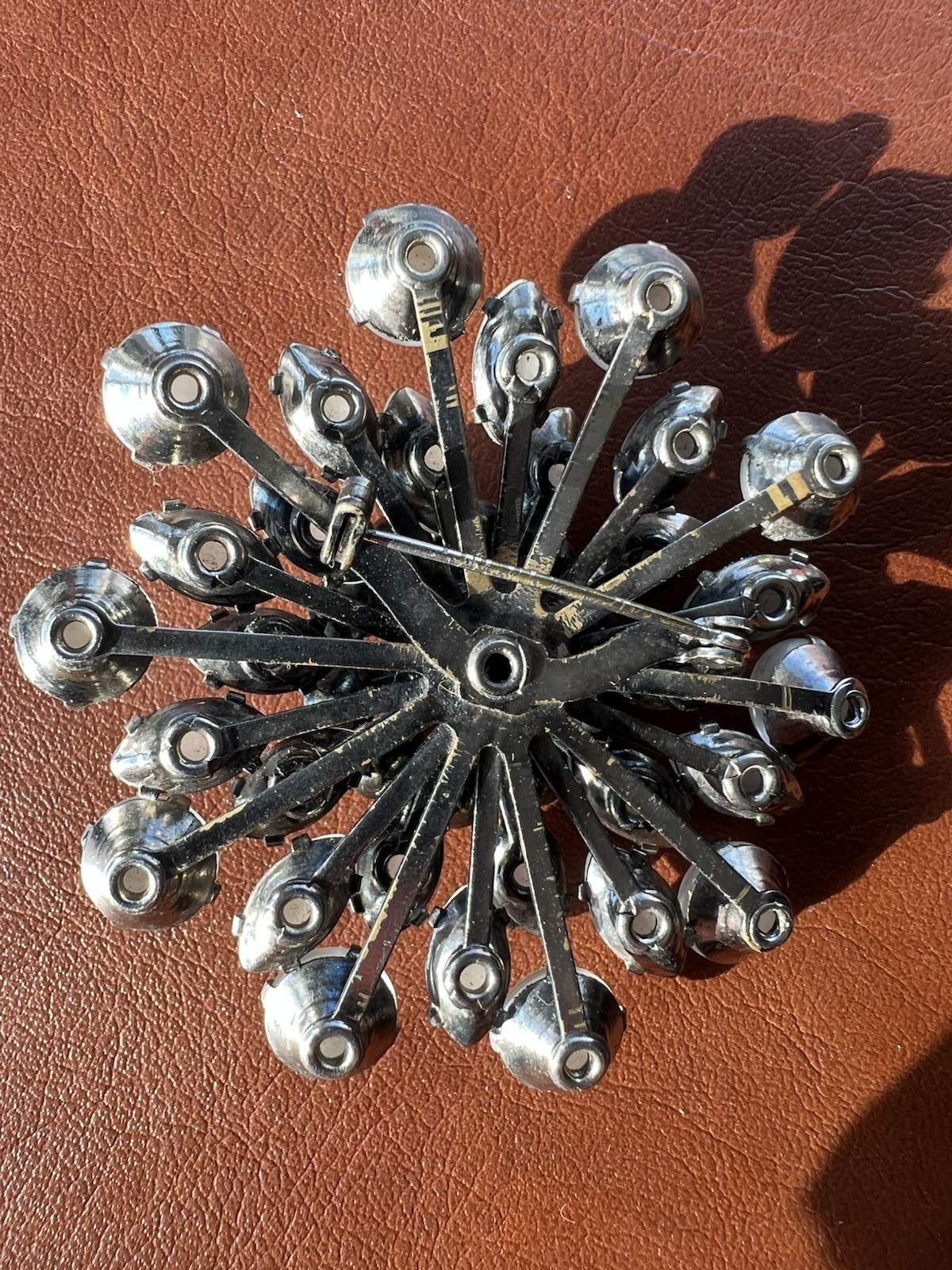 Lot of 3 Vintage Rhinestone Brooches Silver Tone Moonglow Starburst Pineapple