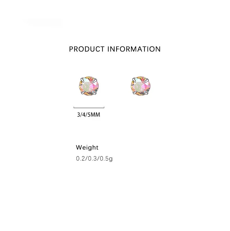 S925 Sterling Silver AB Crystal Round Stud Earrings Tiny Women Girls Jewellery