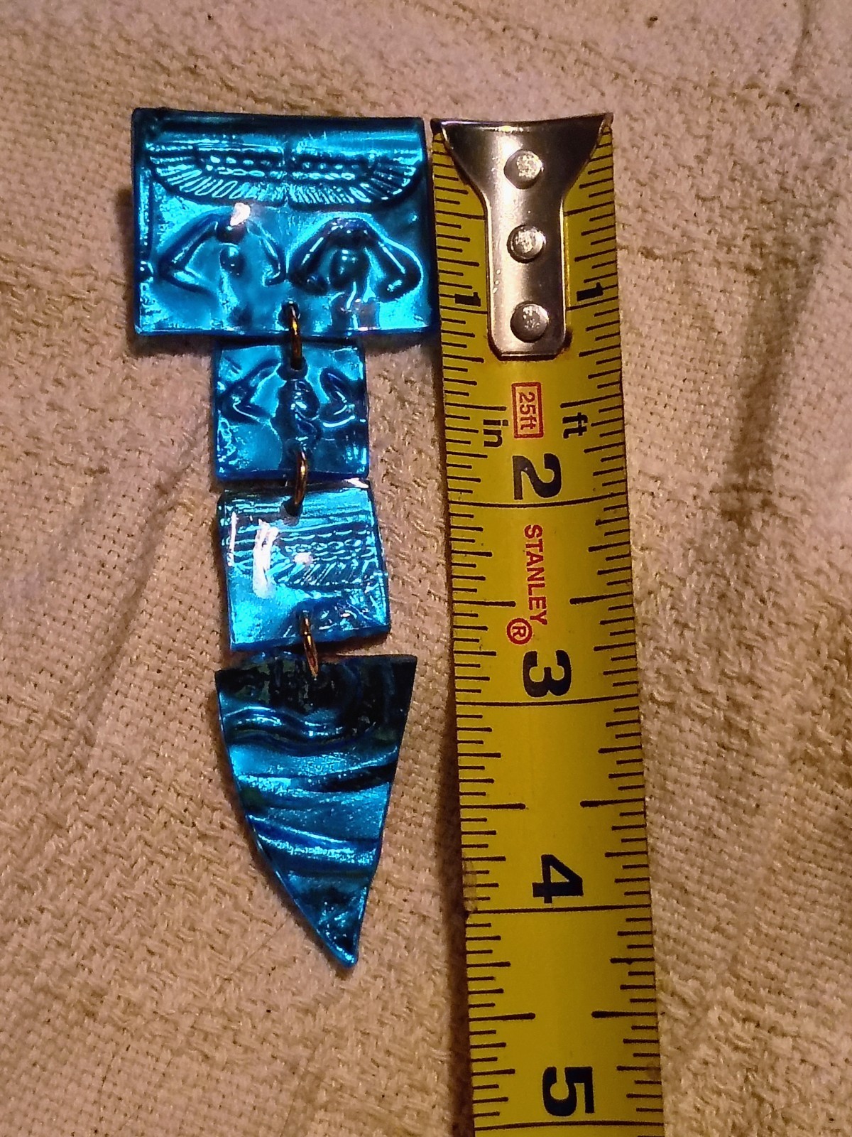 Electric Metallic Blue Plastic Egyptian Revival Dangle/Drop Earrings