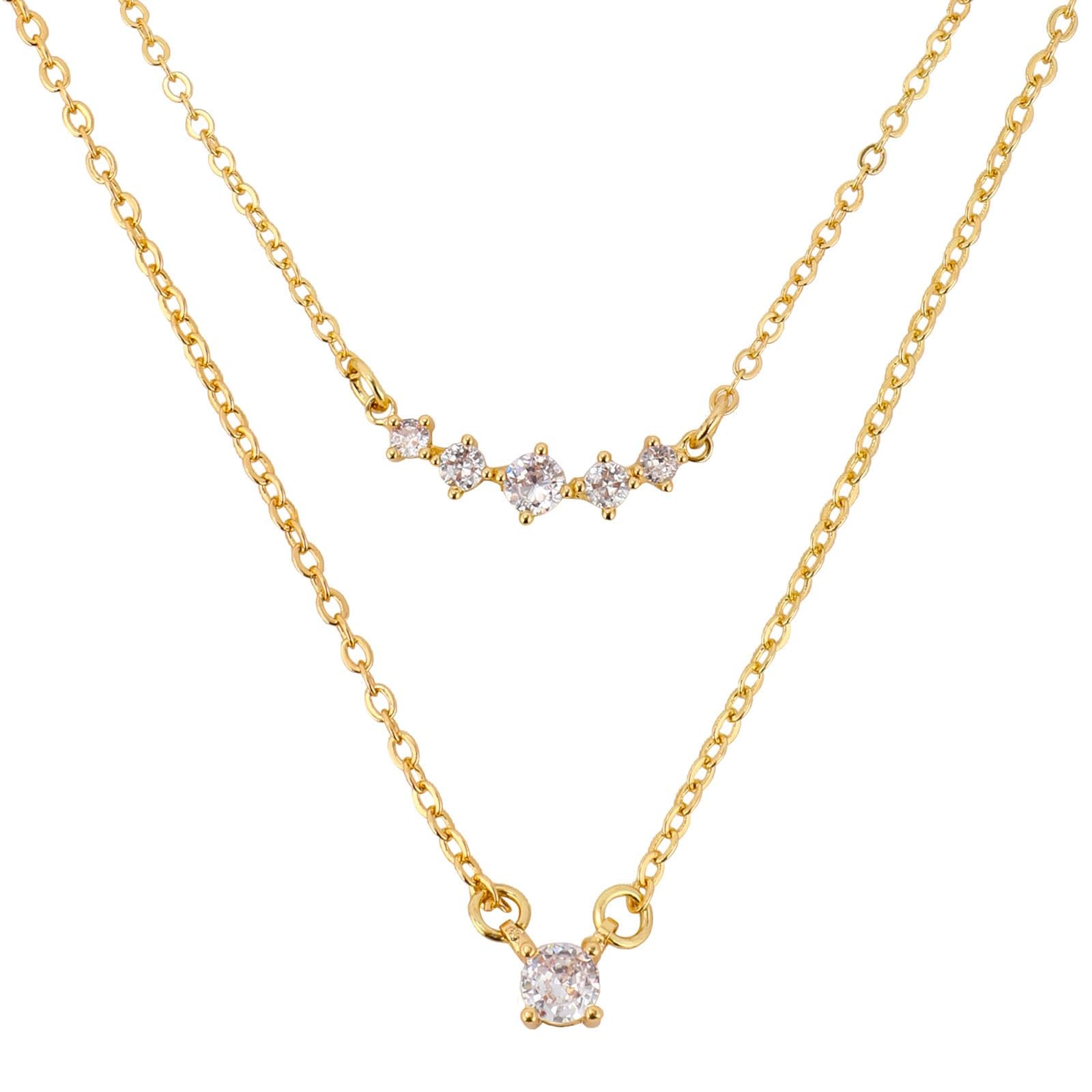 Mikovivi Stackable Zircon Necklace for Women, Adjustable, Gold, 2pcs