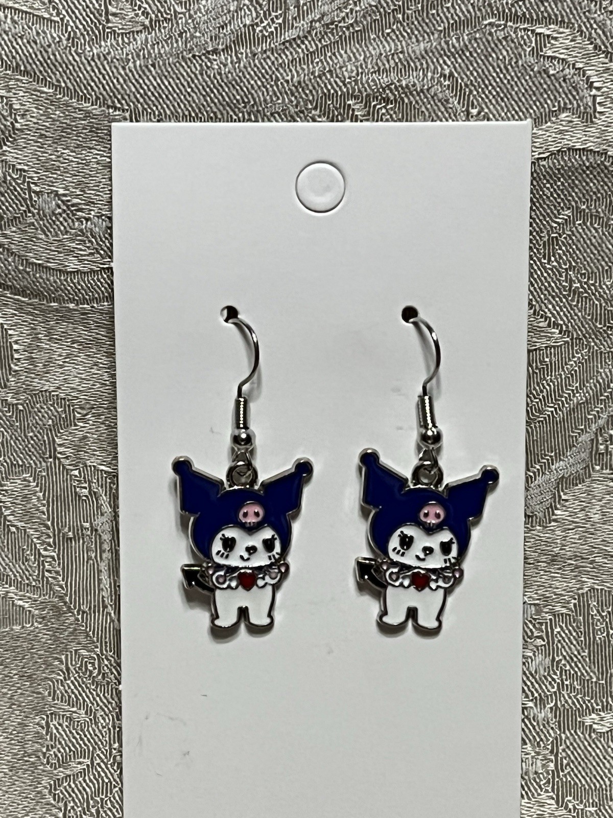 Kuromi Heart Love Cupid Silver Charm Drop Dangle Fun Boho Hello Kitty Earrings