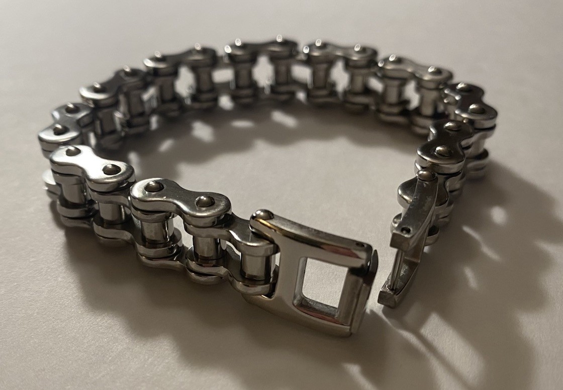 Stainless Steel Heavy Bike Chain Link Bracelet by Adornia 8.5 in Long New