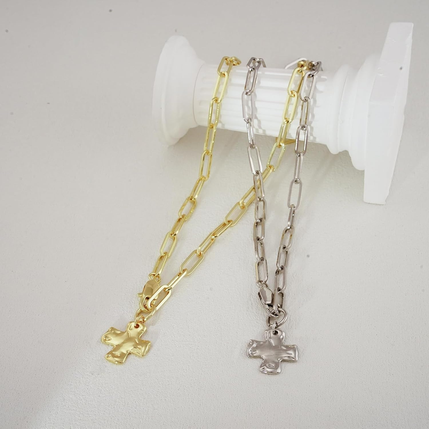Chunky Cross Necklace for Women Trendy 14K Gold Silver Layered Statement Cross P