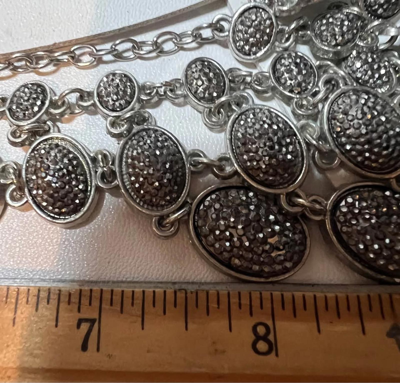 Black Tone Chain Statement Necklace in Good Condition