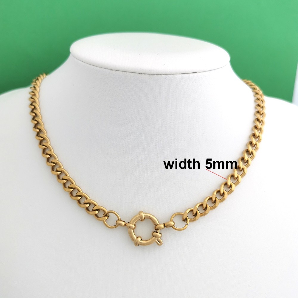 316L Stainless Steel Paperclip Chain Sailor Clasp Choker Necklace PVD Gold Women