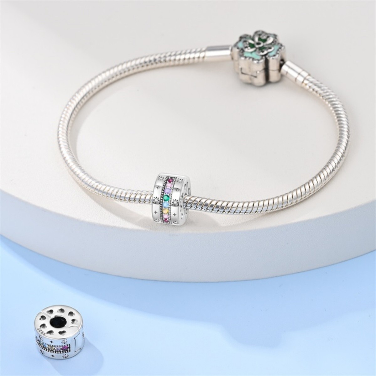 KUNSIR 2pcs 925 Sterling Silver Clip Lock Spacer Stopper Bead Charm For Bracelet