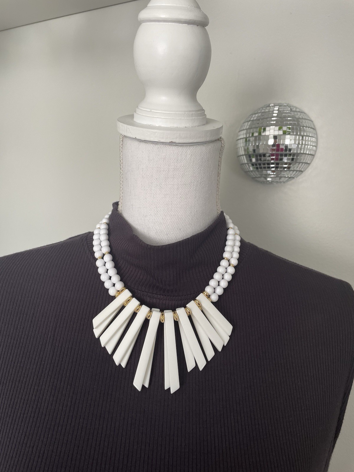 Trifari Vintage Double Strand White & Gold Statement Necklace