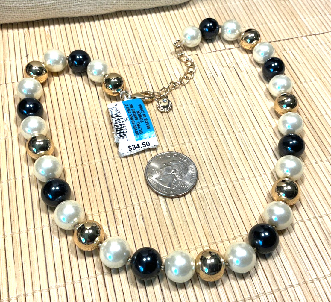 Charter Club Necklace white Black Faux Pearl Gold Tone Beaded Choker Lot 103C