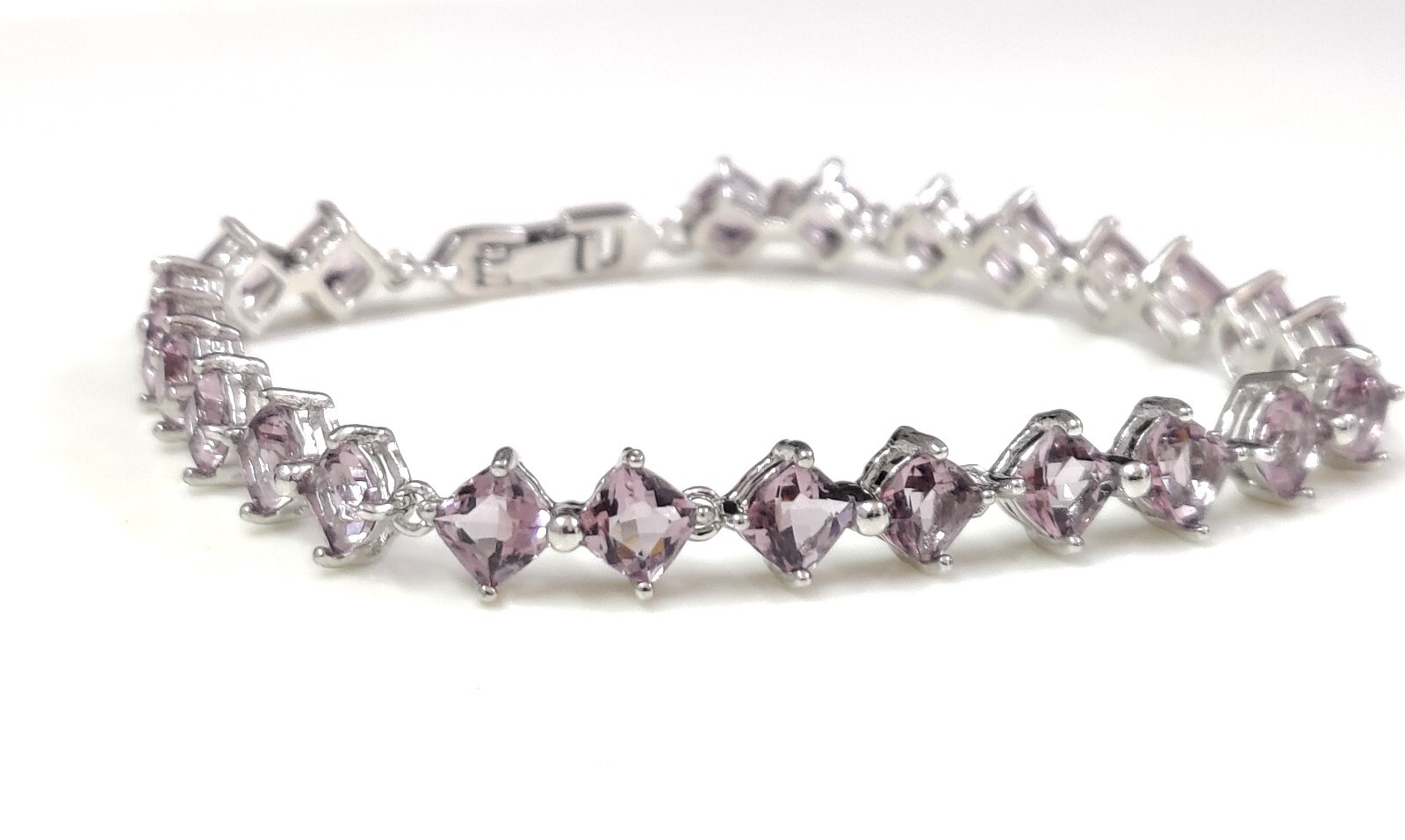Rare Pink Amethyst Quartz Square Cut Showstopper Jewelry Tennis Bracelet 7″