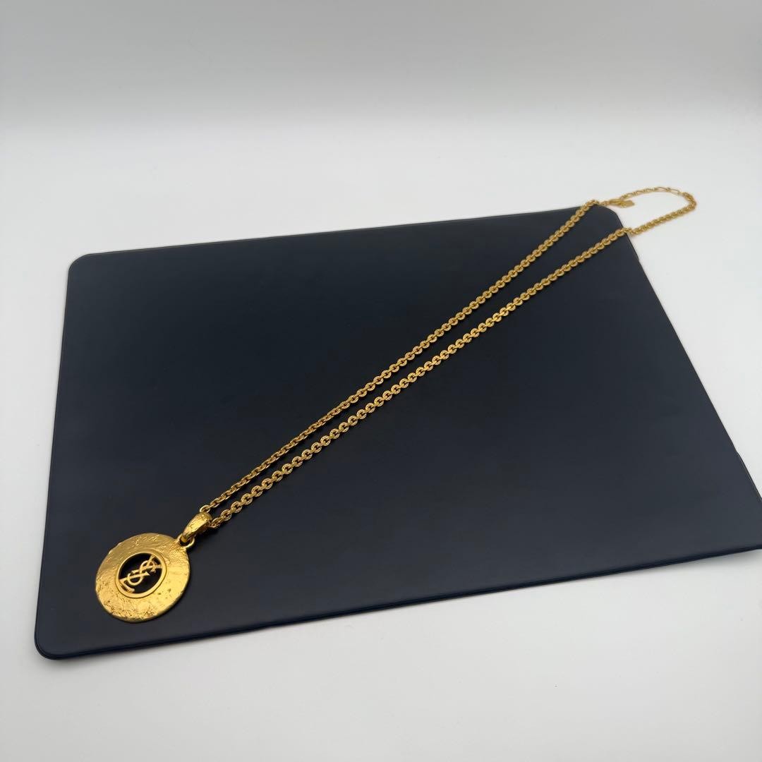 Yves Saint Laurent YSL Necklace Cassandra Medallion Gold Vintage Japan Mint 80